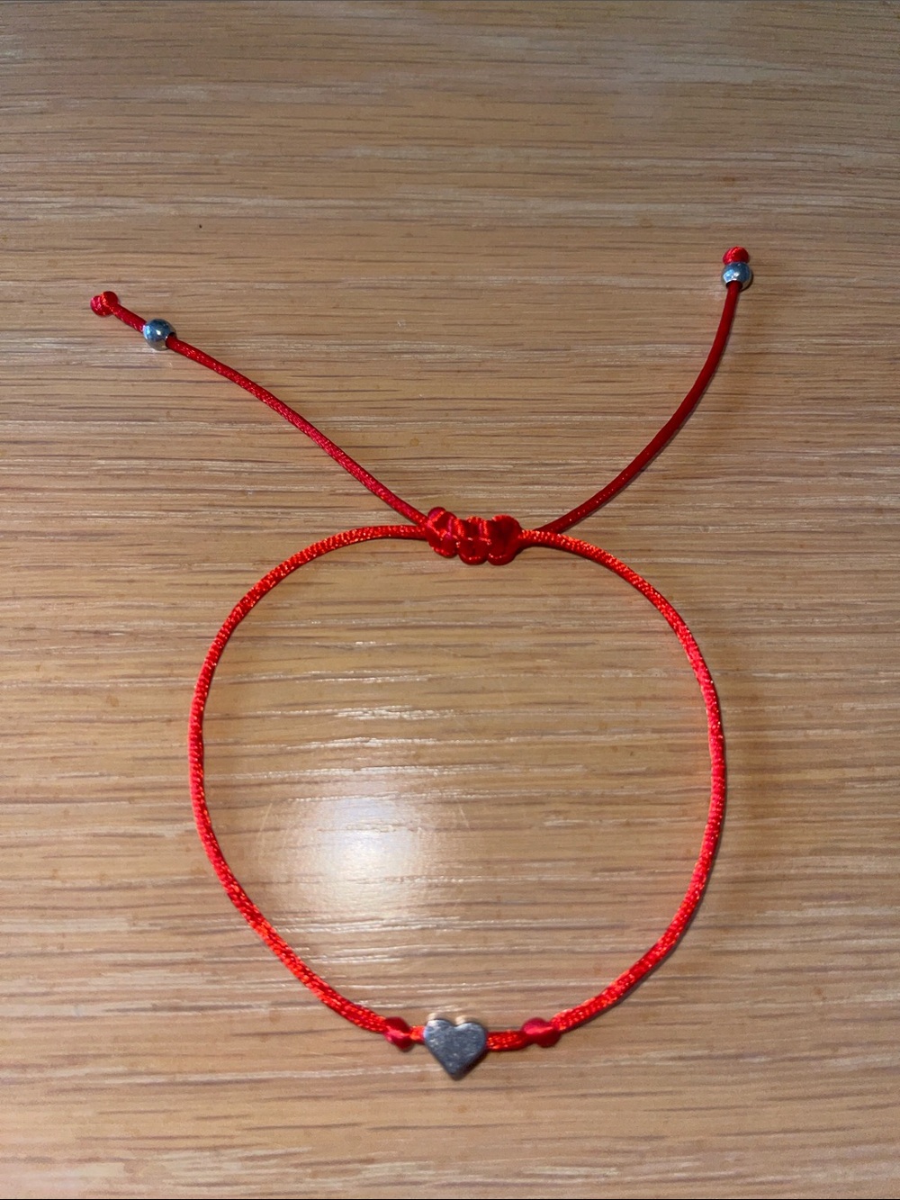 Silver Heart Red Cord Bracelet